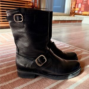 Frye Black Leather Combat Boots
